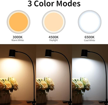 Dott Arts Desk Lamp,USB Clip On Light with 3 Color Modes,LED 10 Levels Brightness Reading Light, 360°Gooseneck Book Light,Eye-Care Reading Lamp for Home Office,Headboards Black - LeafyLoom