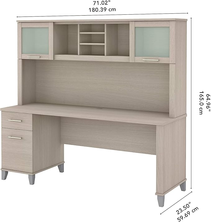 Bush Furniture Somerset 72W Office Desk with Drawers and Hutch in Sand Oak - LeafyLoom