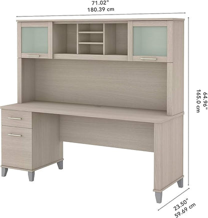 Bush Furniture Somerset 72W Office Desk with Drawers and Hutch in Sand Oak - LeafyLoom