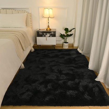 Softlife Rug for Bedroom 4x5.3 Feet Area Rug for Living Room Super Soft Shaggy Rugs for Kids Room Fluffy Fuzzy Carpets Long Plush Bedside Rug Nursery Christmas Home Decoration for Boys Girls, Black - LeafyLoom