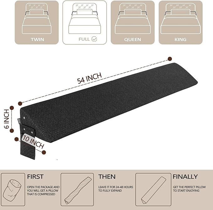 Bed Wedge Pillow,Headboard Pillow,Mattress Wedge,Close The Gap (0-8") Between Your Mattress and Headboard,Bed Gap Filler (Grey, Full) - LeafyLoom