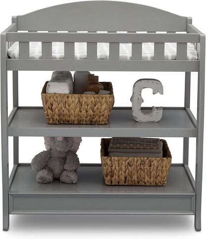 Delta Children Heartland 4-in-1 Convertible Crib Infant Changing Table with Pad + Serta Perfect Start Crib Mattress, Grey - LeafyLoom