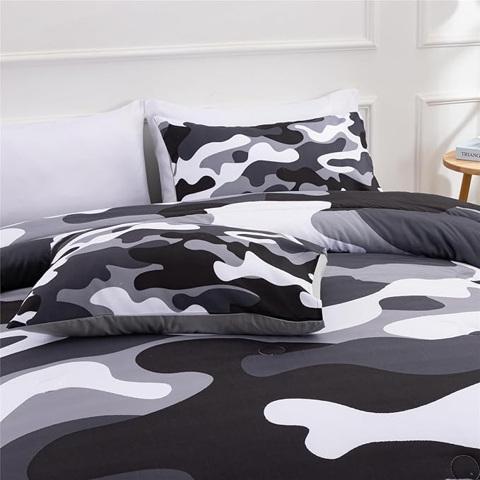 Meeting Story Camouflage Bedding Set, Colorful Pattern Style Comforter Set, 5 PCS One Comforter Two Pillowcases Two Sheets in One Bag, All Season Bedspread for Teens Adults (Grey,Twin5pcs - LeafyLoom