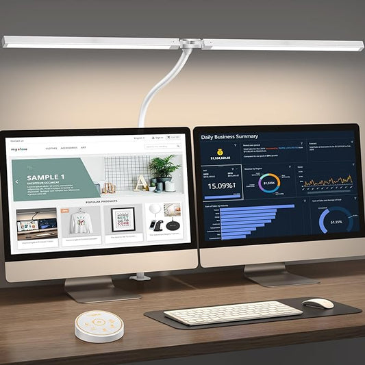 Led Desk Lamp for Office Home - Eye Caring Architect lamp with Clamp,Dual Screen Computer Monitor Gooseneck Smart Light: 24W 5 Color Flexible Adjustable Lighting Table Lamp for Study White - LeafyLoom