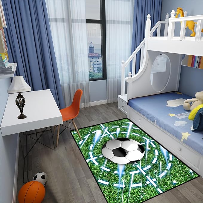 Football Rug for Boys Room - Soccer Rug for Boys Room Football Printed Rug for Kids Room Football Decor for Boys Bedroomsports Ball Doormat for Living Room Bedroom,3'×4' - LeafyLoom