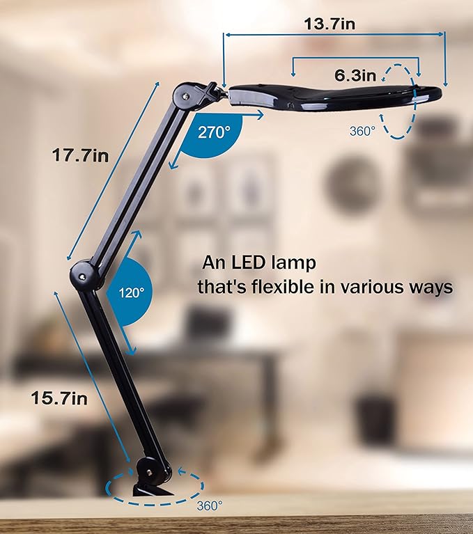 LED Magnifying Glass Desk Lamp for Close Work, Craft & Reading Table Light with Magnifier and Dust Cover 5 Inch Magnifier Glass Lens - Good for Reading, Arts & Crafts, and Close-up Tasks - LeafyLoom