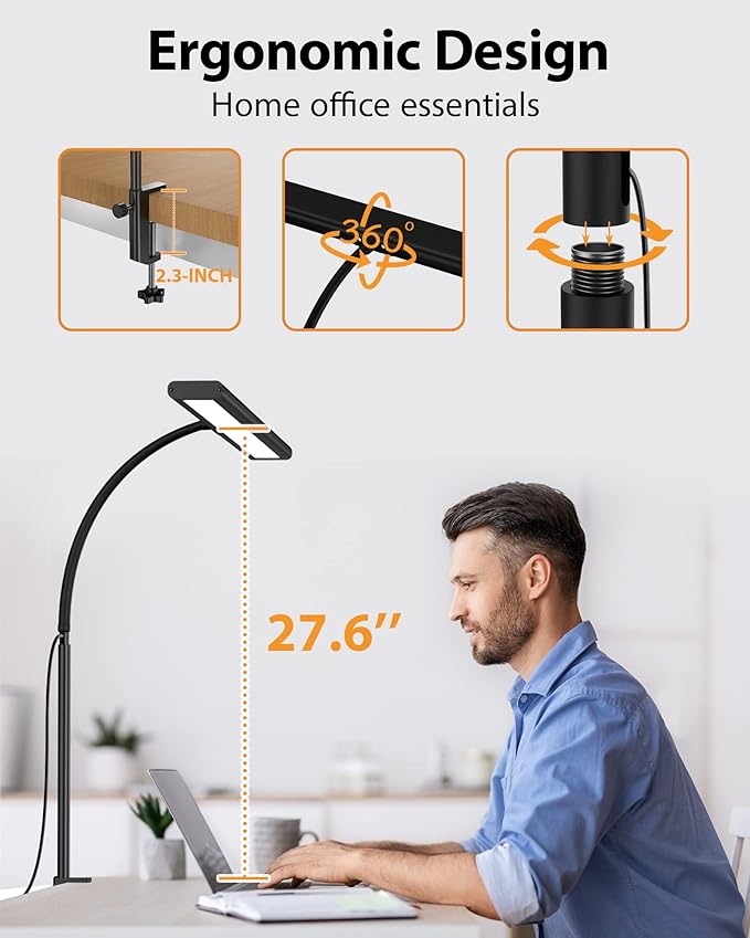 Desk Lamp [3 Color & 10 Brightness] 160 LEDs Dimmable Desk Lamp Home Office USB Lamp with Clamp, Eye-Caring Clip on Desk Light Working for Video Conference Workbench Drafting Crafting Drawing Reading - LeafyLoom