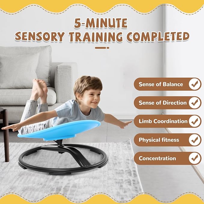 Zhenx Spinning Chair for Kids, Autism Kids Swivel Chair, Kids Sensory Chair, Spinning Chair for Autistic Kids & ADHD Children, Sit and Spin Training Body Coordination(Blue) - LeafyLoom