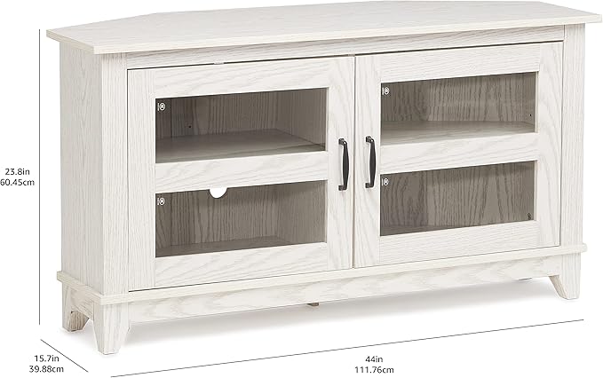 ROCKPOINT Modern Farmhouse 44inch Corner Universal TV Stand Living Room Storage Console, Entertainment Center,White - LeafyLoom