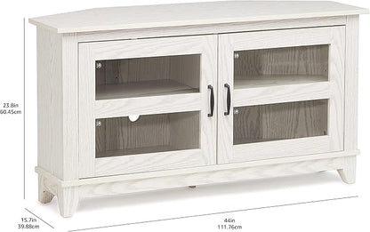 ROCKPOINT Modern Farmhouse 44inch Corner Universal TV Stand Living Room Storage Console, Entertainment Center,White - LeafyLoom