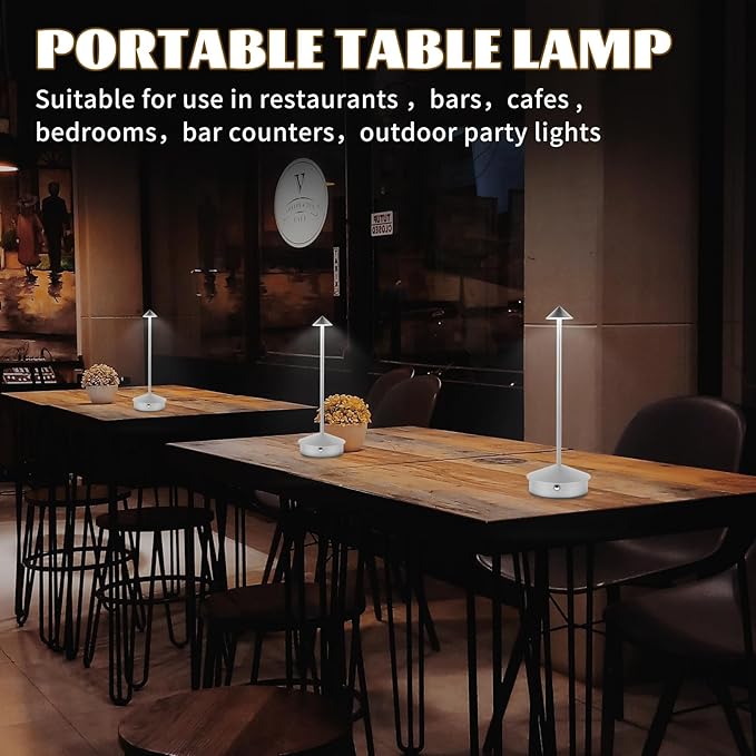 Rechargeable Battery Operated Desk Lamp with Touch Sensor Cordless Portable LED Table Lamp， Three-Level Dimmable Suitable for Bars/Cafes/Restaurants/Bedrooms/Camping Sites (Silver) - LeafyLoom