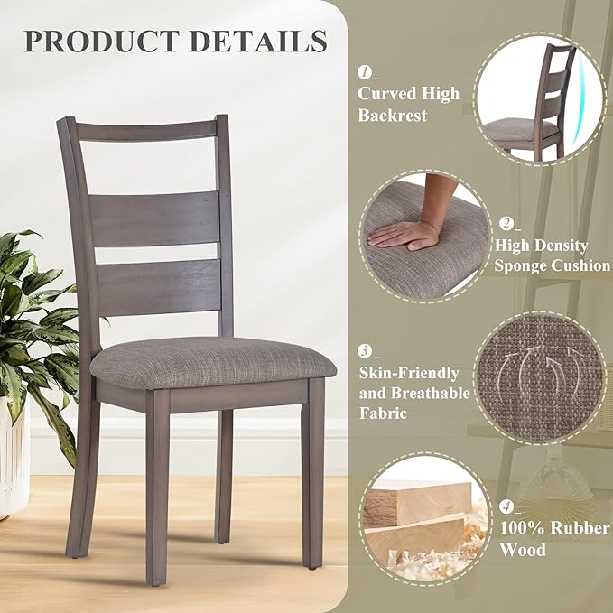 COLAMY Upholstered Dining Chairs Set of 2, Fabric Dining Room Kitchen Side Chair with Adjustable Foot Pegs and Ladder High Back - Light Brown - LeafyLoom