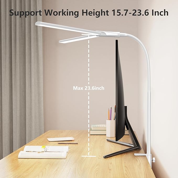 EppieBasic LED Desk lamp,Double Head Architect Desk Lamps for Home Office,Extra Bright Workbench Office Lighting,Eye Protection Modern Desk Light for Monitor Working Reading White 1200LM - LeafyLoom