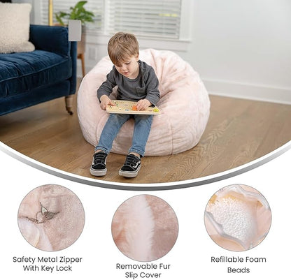 Flash Furniture Dillon Small Blush Furry Bean Bag Chair for Kids and Teens - LeafyLoom