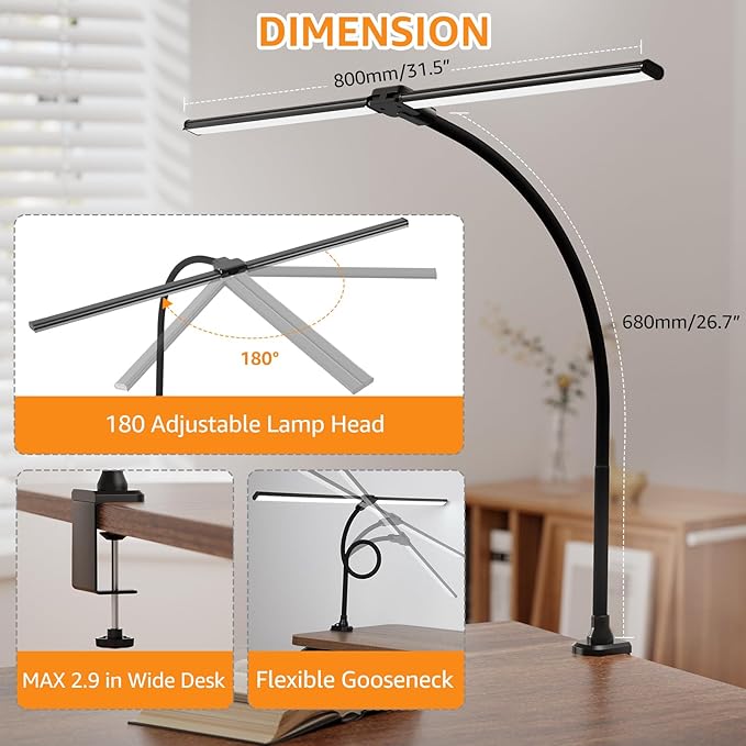 ShineTech Led Desk Lamp for Office Home, Bright Double Head Desk Light with Clamp, Architect Task Lamp 50 Lighting Modes Adjustable Flexible Gooseneck - LeafyLoom