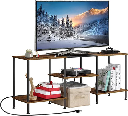 OYEAL Small TV Stand for Living Room up to 50 inch Farmhouse TV Media Entertainment Center with Power Outlets & Storage Shelf 45'' TV Cabinet Console Table for Bedroom, Rustic Brown - LeafyLoom