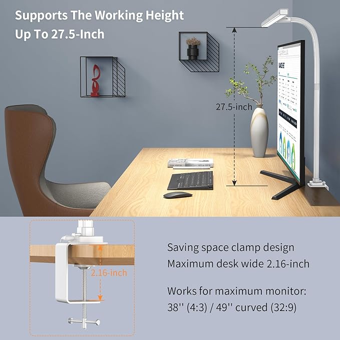 EppieBasic LED Desk Lamp, 24W Architect Clamp Task Table Lamp, Office Desk Lamp Super Bright Extra Wide Area Drafting Work Light,6 Color Modes and Stepless Dimming for Workbench, Reading, Monitor - LeafyLoom