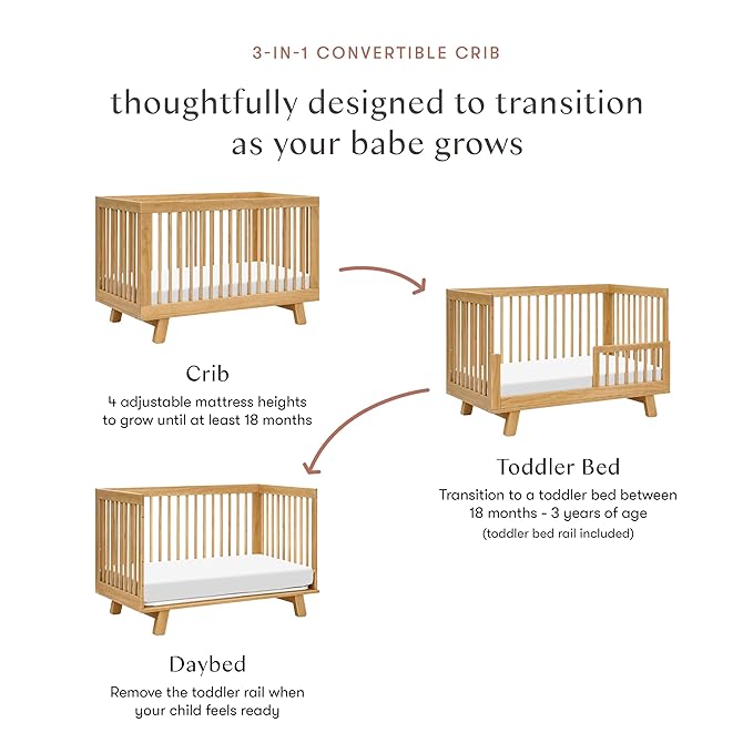 babyletto Hudson 3-in-1 Convertible Crib with Toddler Bed Conversion Kit in Honey, Greenguard Gold Certified - LeafyLoom