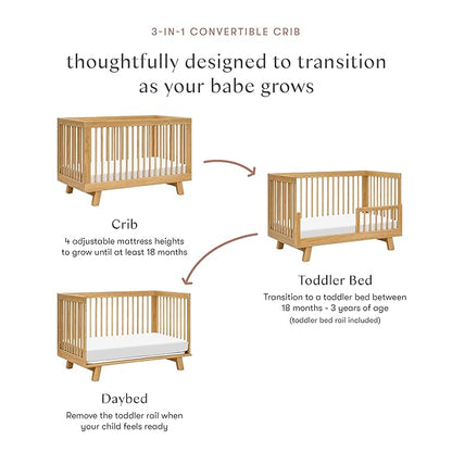 babyletto Hudson 3-in-1 Convertible Crib with Toddler Bed Conversion Kit in Honey, Greenguard Gold Certified - LeafyLoom