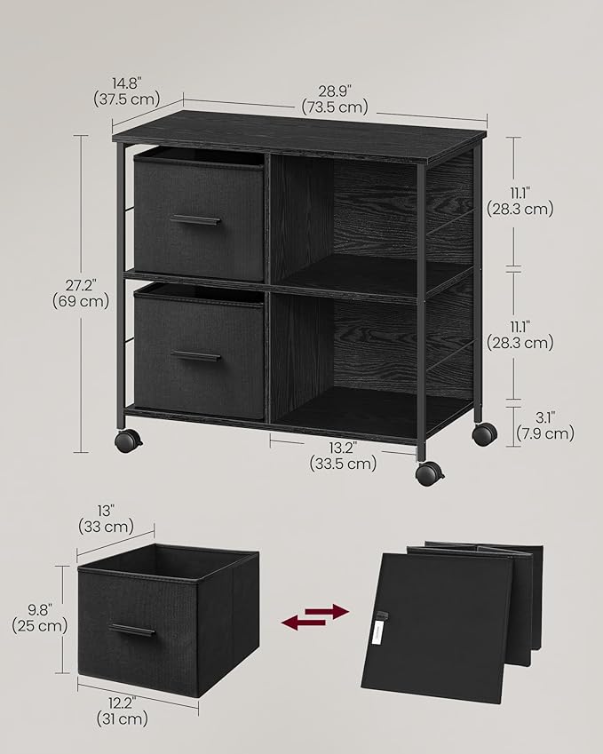 VASAGLE File Cabinet with 2 Drawers, Bookcase, Cube Storage Shelf, Printer Stand, for A4, Letter-Size Files, Hanging File Folders, Home Office, Ebony Black UOFC057B56 - LeafyLoom