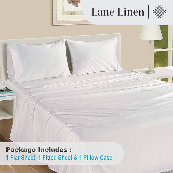 LANE LINEN 100% Egyptian Cotton Bed Sheets - 1000 Thread Count 3-Piece Twin XL Set Long Staple Bedding Sateen Weave Luxury Hotel Fits Upto 16" Mattress White - LeafyLoom