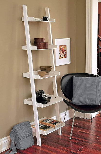 Kiera Grace Providence Hadfield 5 Tier Ladder Shelf Leaning Bookshelf Storage Rack for Home, Office, 18" x 67", White - LeafyLoom