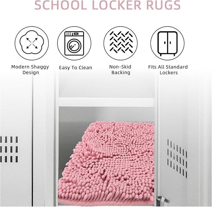 Locker Rug school girl rugs Carpet Chenille 100% Microfiber Locker Carpet with Non Skid Backing Locker Decorations (Pink, 11.5X17.5) - LeafyLoom