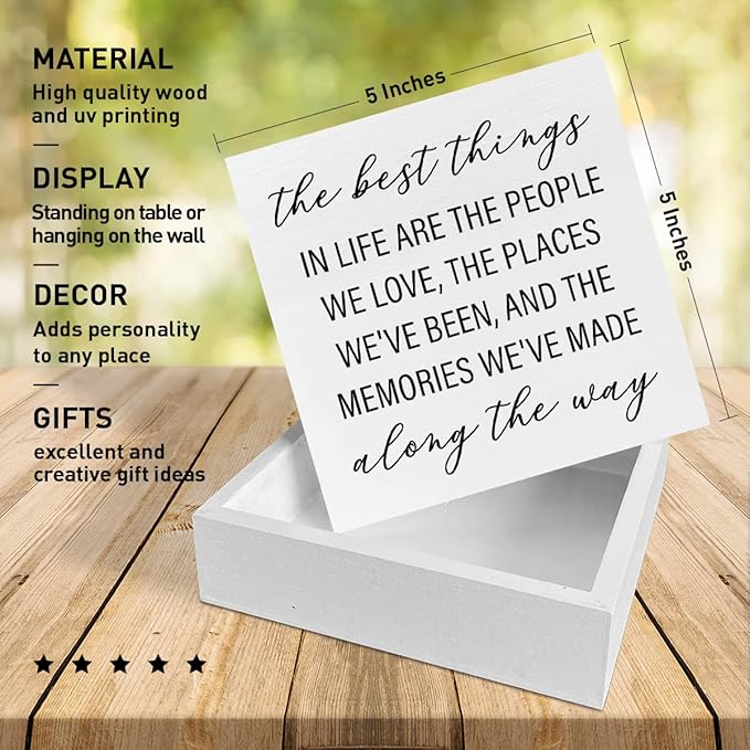 Home Office Desk Wooden Box Sign Decor, The Best Things in Life Are The People We Love, Inspirational Quotes Desk Decor Motivational Desk Decorations for Women Men Student Office Classroom School - LeafyLoom