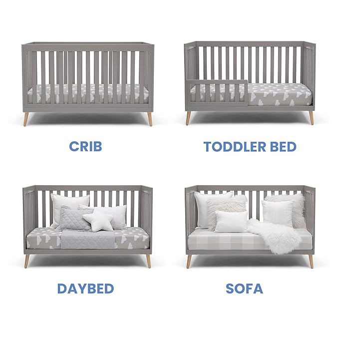 Delta Children Essex 4-in-1 Convertible Baby Crib, Grey with Natural Legs - LeafyLoom