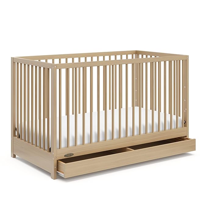 Graco Teddi 5-in-1 Convertible Crib with Drawer (Driftwood) – GREENGUARD Gold Certified, Crib with Drawer Combo, Full-Size Nursery Storage Drawer, Converts to Toddler Bed, Daybed and Full-Size Bed - LeafyLoom