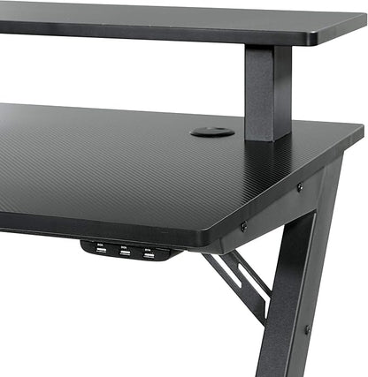 OSP Home Furnishings Area51 Battlestation Gaming Desk with Bluetooth RGB LED Lights, Matte Black - LeafyLoom