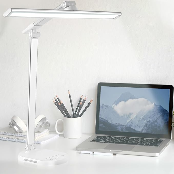 LED Desk Lamp, Dimmable Table Lamp Reading Lamp with USB Charging Port,5 Lighting Modes, Sensitive Control, 60 Minutes Auto-Off Timer, Eye-Caring Office Lamp(White) - LeafyLoom