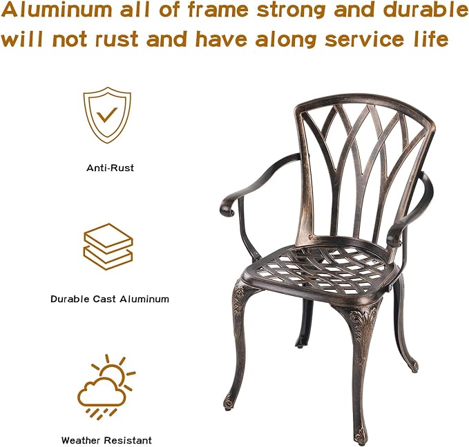 Jardin DE CENTENNAIL 3-Piece Outdoor Bistro Set Cast Aluminum Rust-Resistant Patio Furniture Armchairs Design (Copper) - LeafyLoom