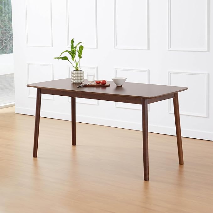 Livinia Aslan 59" Malaysian Oak Rectangular Wooden Dining Table/Large Solid Wood Kitchen Desk (Walnut) - LeafyLoom