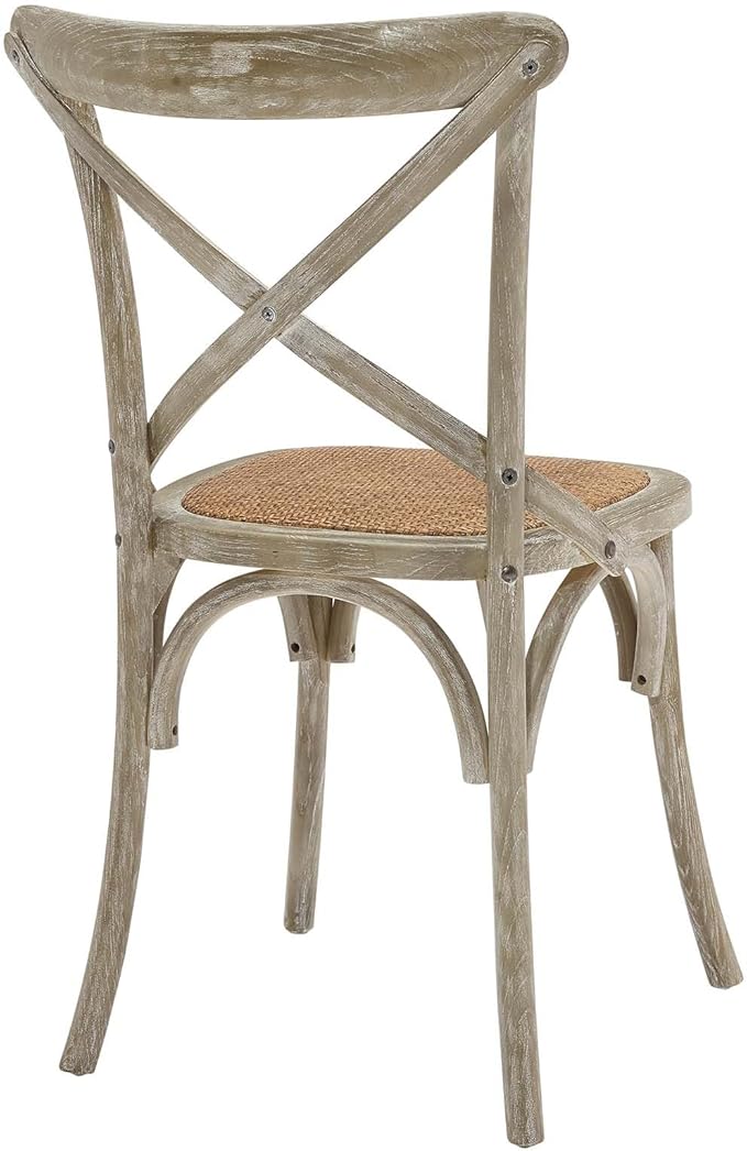 Modway Gear Rustic Modern Farmhouse Elm Wood Rattan Dining Chair in Gray - LeafyLoom