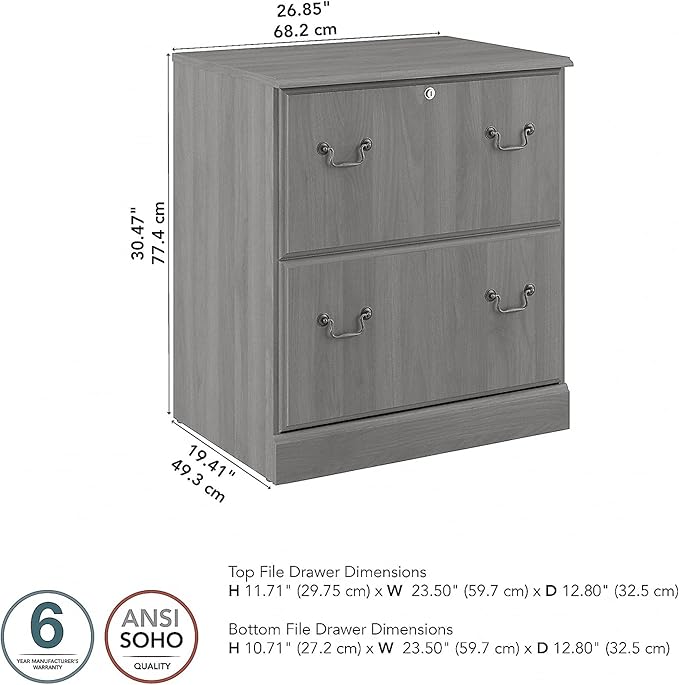 Saratoga 2-Drawer Lateral File Cabinet, Locking, Letter/Legal, Modern Gray, 26.85-Inch - LeafyLoom