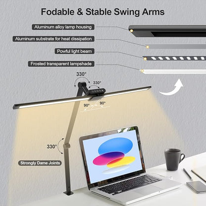 Led Desk Lamp for Office Home - Eye Caring Architect Table Light with Clamp, Dual Screen Computer Smart Light 5 Color 24W Lighting Table Lamp - LeafyLoom