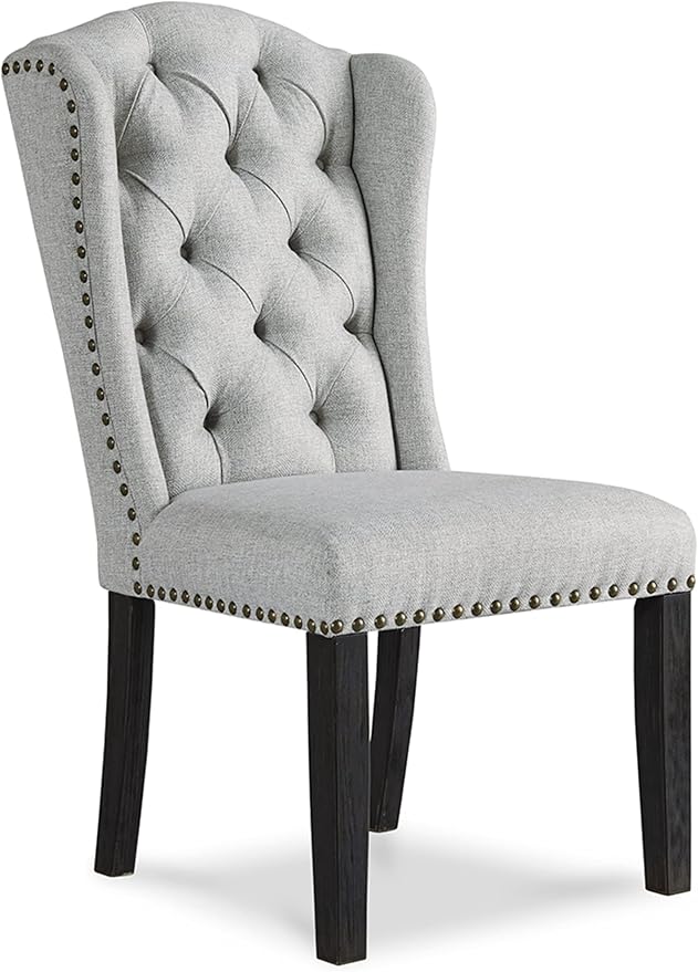 Signature Design by Ashley Jeanette Traditional Tufted Upholstered Wingback Dining Chair, 2 Count, Light Gray - LeafyLoom