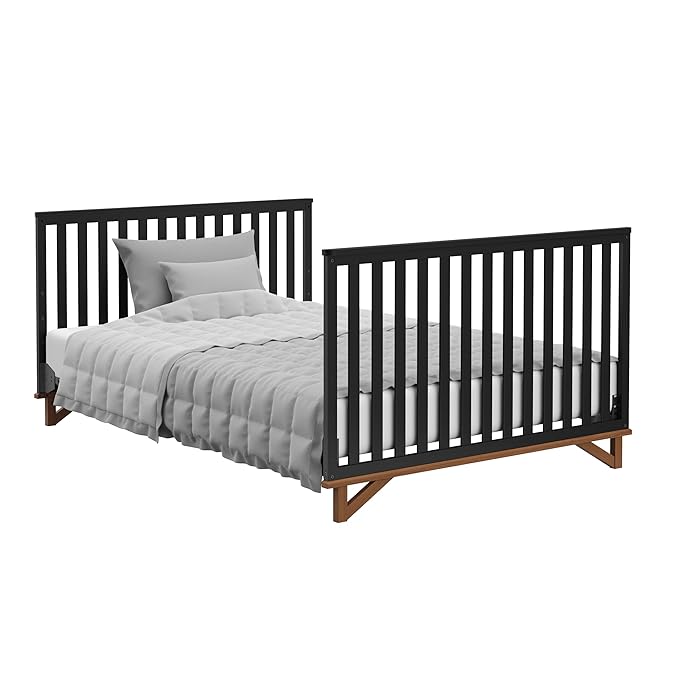 Storkcraft Santa Monica 5-in-1 Convertible Crib (Black with Vintage Driftwood) – GREENGUARD Gold Certified, Modern Design, Two-Tone Baby Crib, Converts to Toddler Bed, Daybed and Full-Size Bed - LeafyLoom