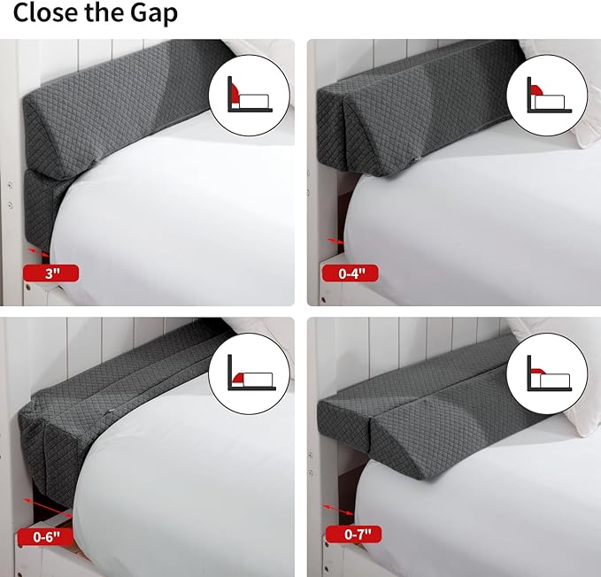 Pillow Wedge for Headboard Gap,Bed Gap Filler King Size,Foldable Bed Wedge Pillow for Headboard,Grey Bed Wedge Gap Filler,Foam Mattress Gap Filler,76"x6"x6" - LeafyLoom