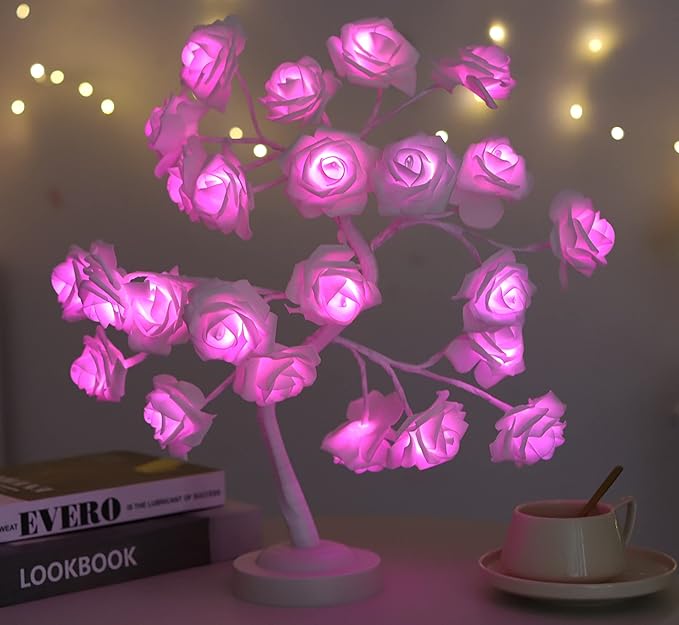 Table Lamp Rose Flower Tree Lamp with 16 Color Changing with Christmas Birthday Gift for Girl Kids Women for Holiday and Party Home Room Decoration(Big rose+5Layers+24Led)… - LeafyLoom