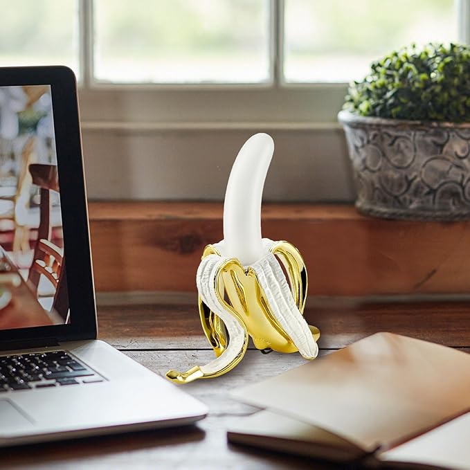 Modern Banana Table Lamp, Desk Lamp,Led Night Light Plating Resin Banana Lighting Fixture for Living Room, Bedroom,Home Office,Kids Room (Standing-Plated) - LeafyLoom