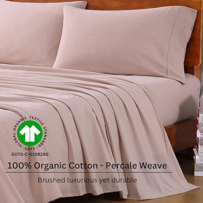 LANE LINEN 100% Organic Cotton Sepia Rose Full Sheets Set 4-Piece Pure Long Staple Percale Weave Bedding for Bed Breathable Fits Mattress Upto 15" Deep - LeafyLoom