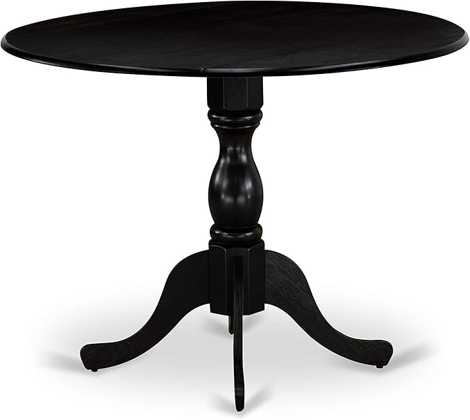 East West Furniture DMGA5-ABK-50 5 Piece Dining Room Table Set Includes a Round Dining Table with Dropleaf and 4 Dark Gotham Linen Fabric Upholstered Parson Chairs, 42x42 Inch, Wirebrushed Black - LeafyLoom