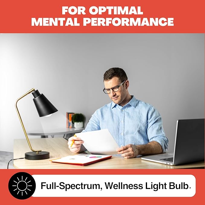 NorbFOCUS Desk Lamp LED Wellness Light Bulb A19 1-Pack. Unique Spectrum for Mental Performance to Read, Study, Work, Focus. Patent Pending. - LeafyLoom