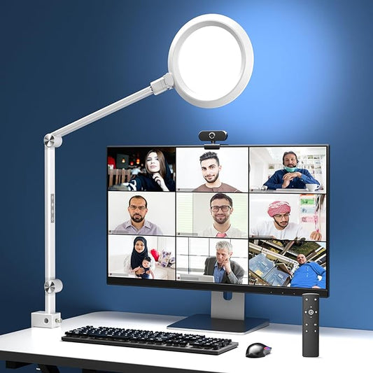 LED Desk Lamp for Video Conferencing, Webcam Light, Reading Light, Dimmable 4 Color Modes, 18W Desk Light, Clip on Light, Eye Care Zoom Light, for Home Office and Office Use - LeafyLoom