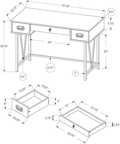 Monarch Specialties Laptop Table with Drawers-Industrial Style-Metal Legs Computer Desk Home & Office, 48" L, Taupe Reclaimed Wood Look - LeafyLoom