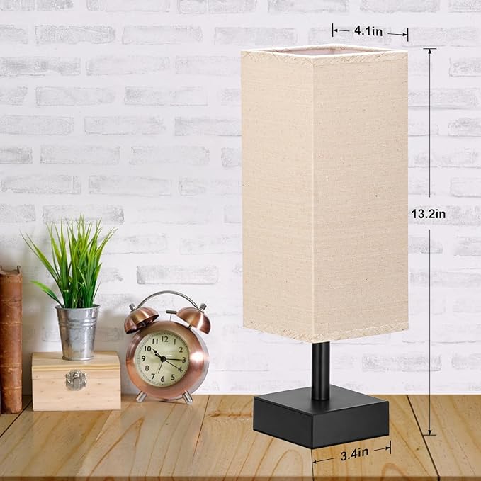 aooshine Beige Small Table Lamp for Bedroom, Minimalist Night Stand Light Lamp for Nightstand, Desk Reading Lamp for Kids Room - LeafyLoom