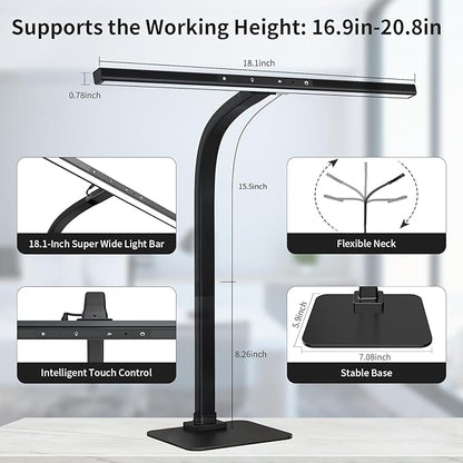 EppieBasic Led Desk Lamp, Architect Desk Lamps for Home Office, 12W Dimmable & 6 Color Modes Extra Bright Modern Table lamp with Base, Auto Dimming Overhead Desk Lighting for Workbench Monitor - LeafyLoom