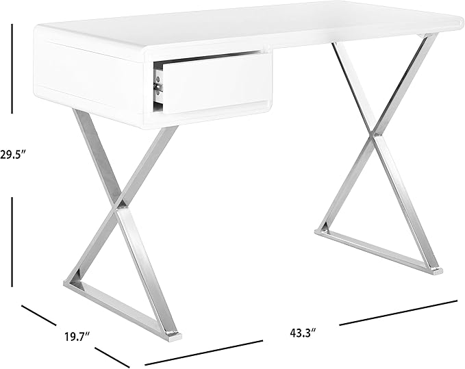 Safavieh Home Collection Hanover Desk, White/Chrome - LeafyLoom